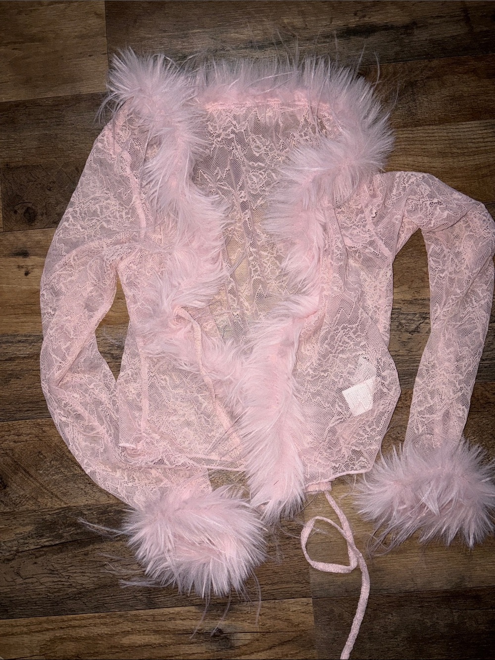 Sheer Lace Feather-Trim Pink Top y2k - Picture 2 of 2